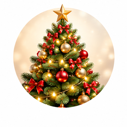 Decorated Christmas tree with red and gold ornaments for Project You NY Holiday Fundraiser 2026 in Brooklyn